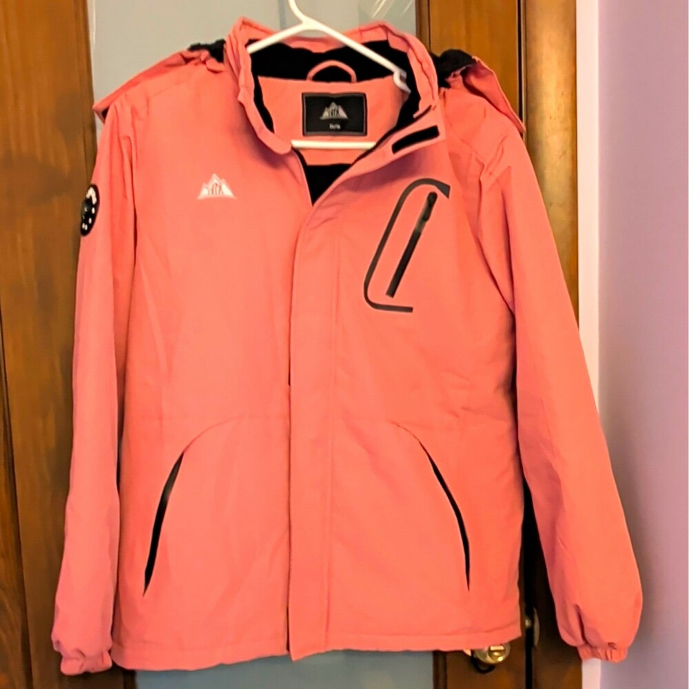 MOERDENG Girls Pink Hooded Ski Jacket Insulated Lined Pockets Size 14-16